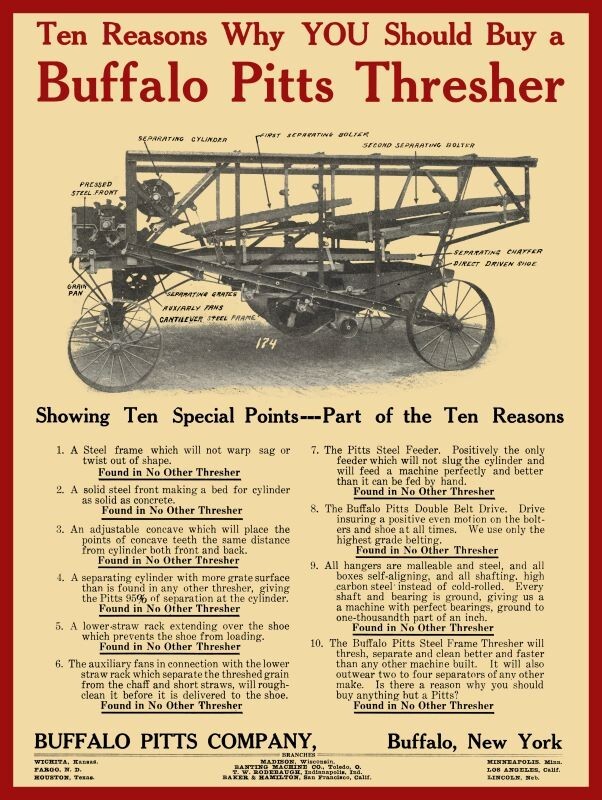 1912 Buffalo Pitts Thresher, Threshing Machine NEW Sign 24×30&Prime; USA Steel