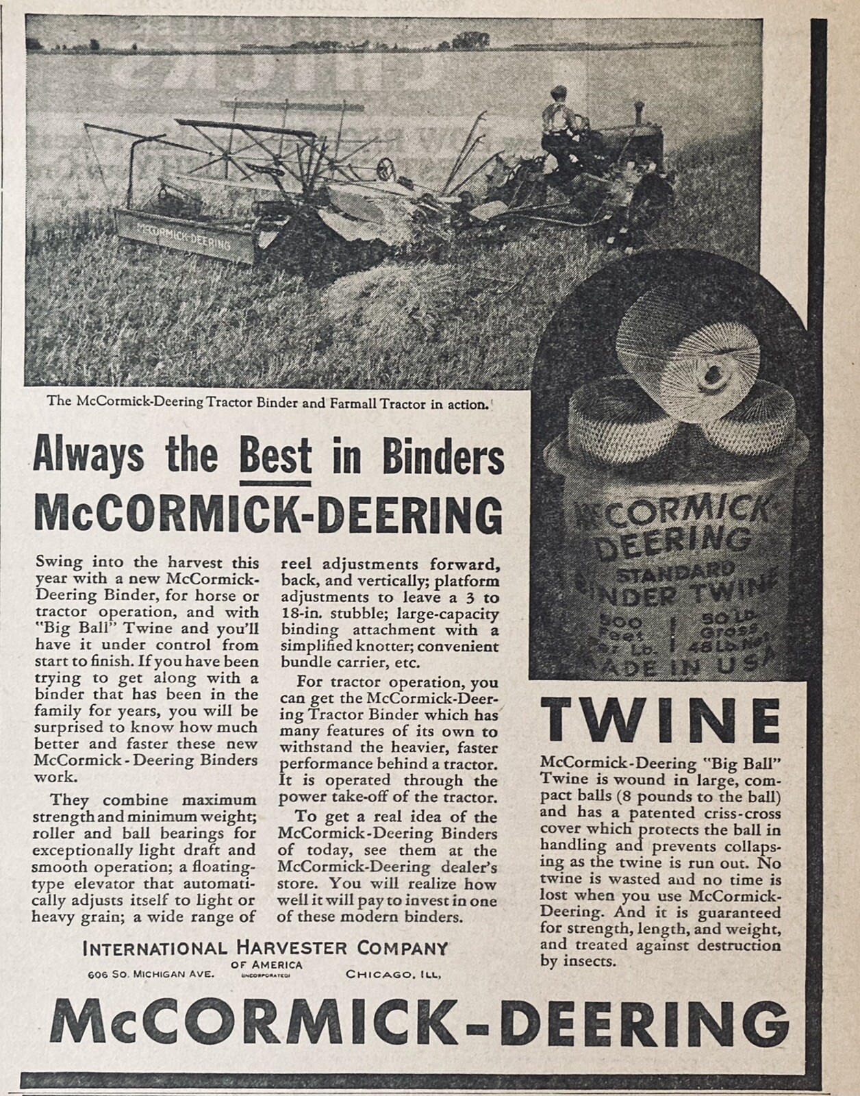 1936 AD(XH17)~INTERNATIONAL HARVESTER MCCORMICK-DEERING BINDER & FARMALL TRACTOR