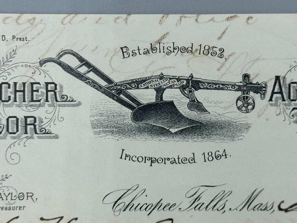 1885 BELCHER TAYLOR Agricultural FARM POSTAL COVER Advertising CHICOPEE FALLS MA