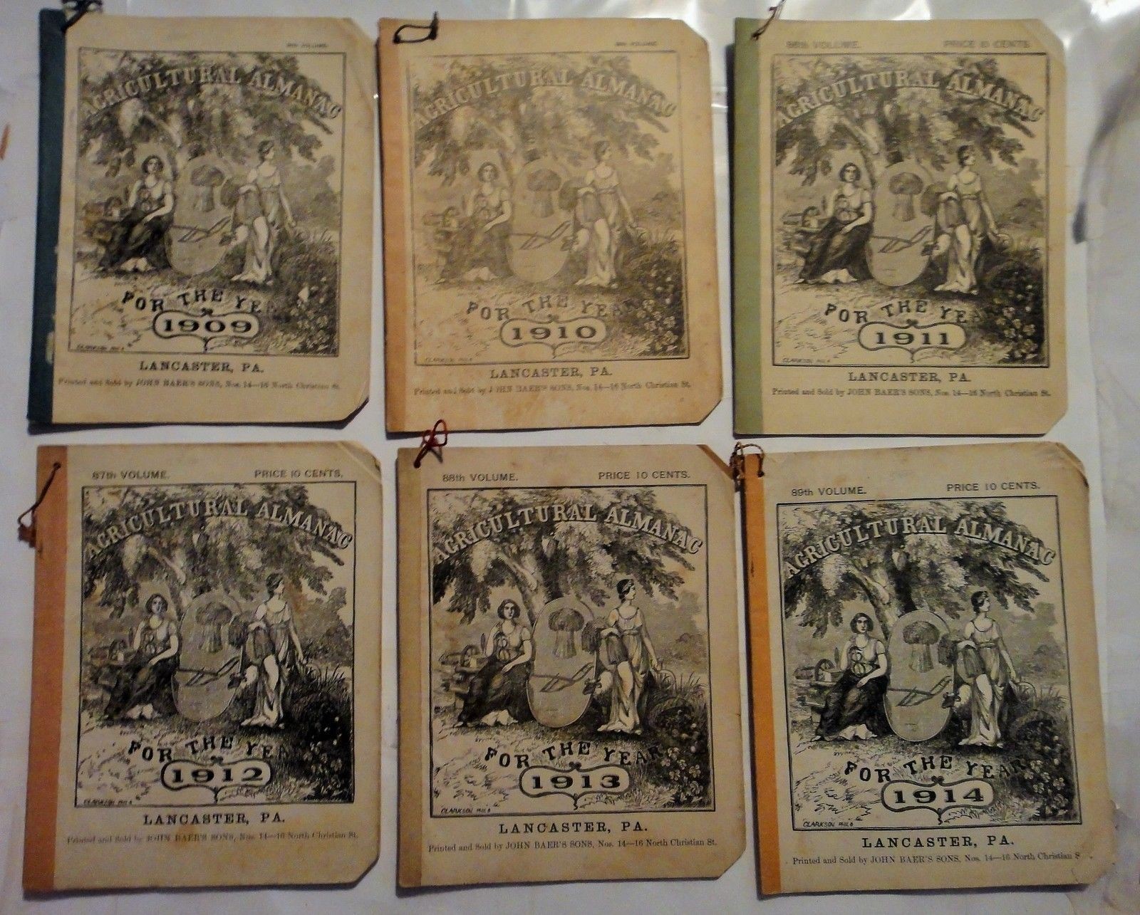 1905-1921 antique LOT of 19 AGRICULTURAL ALMANACs lancaster pa farmer