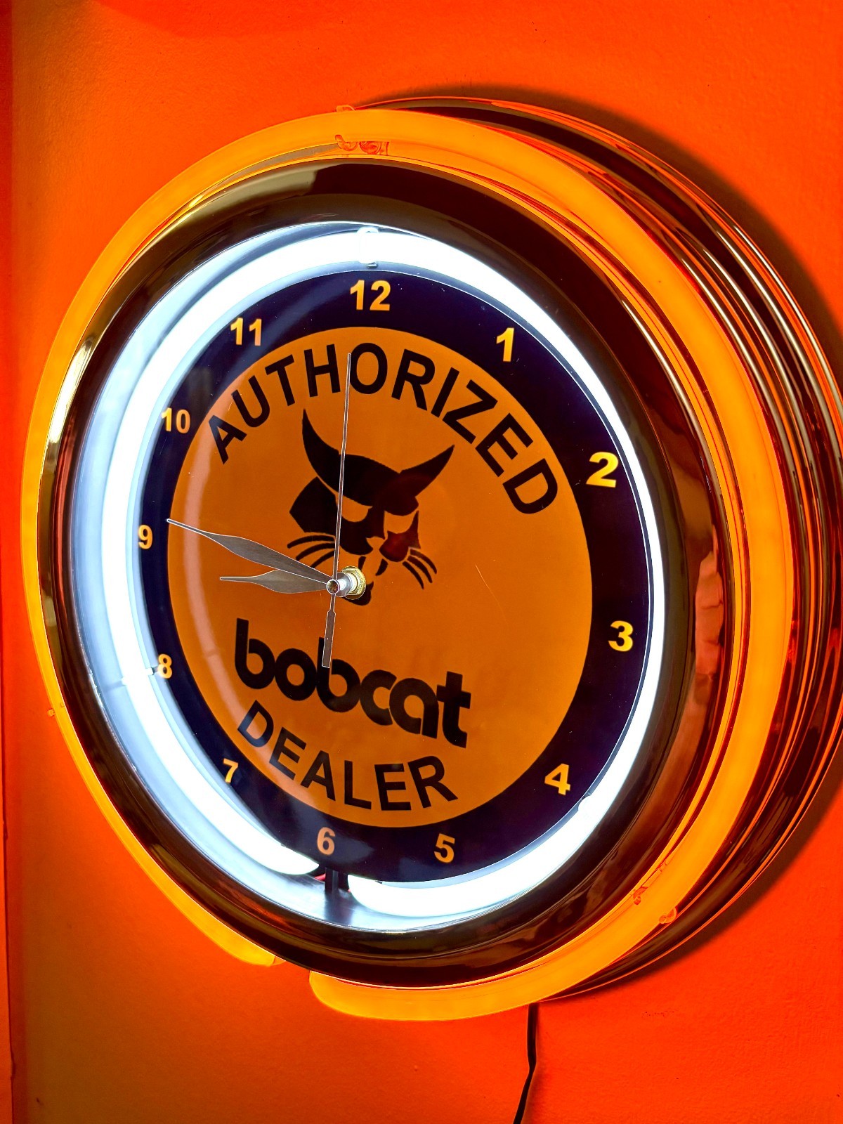 Bobcat Skid Steer Farm Tractor Barn Man Cave Orange Neon Style LED Clock Sign