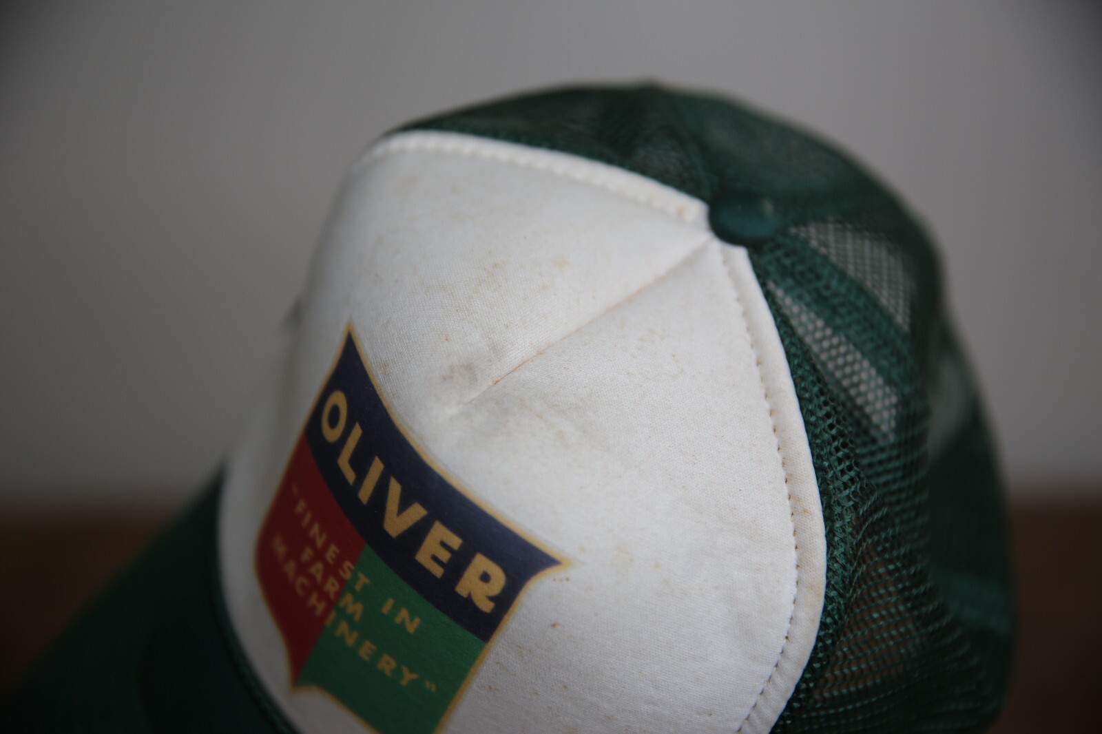 Oliver Tractor Cap Vintage Split Shield Logo Farm trucker Hat Mesh Back Green