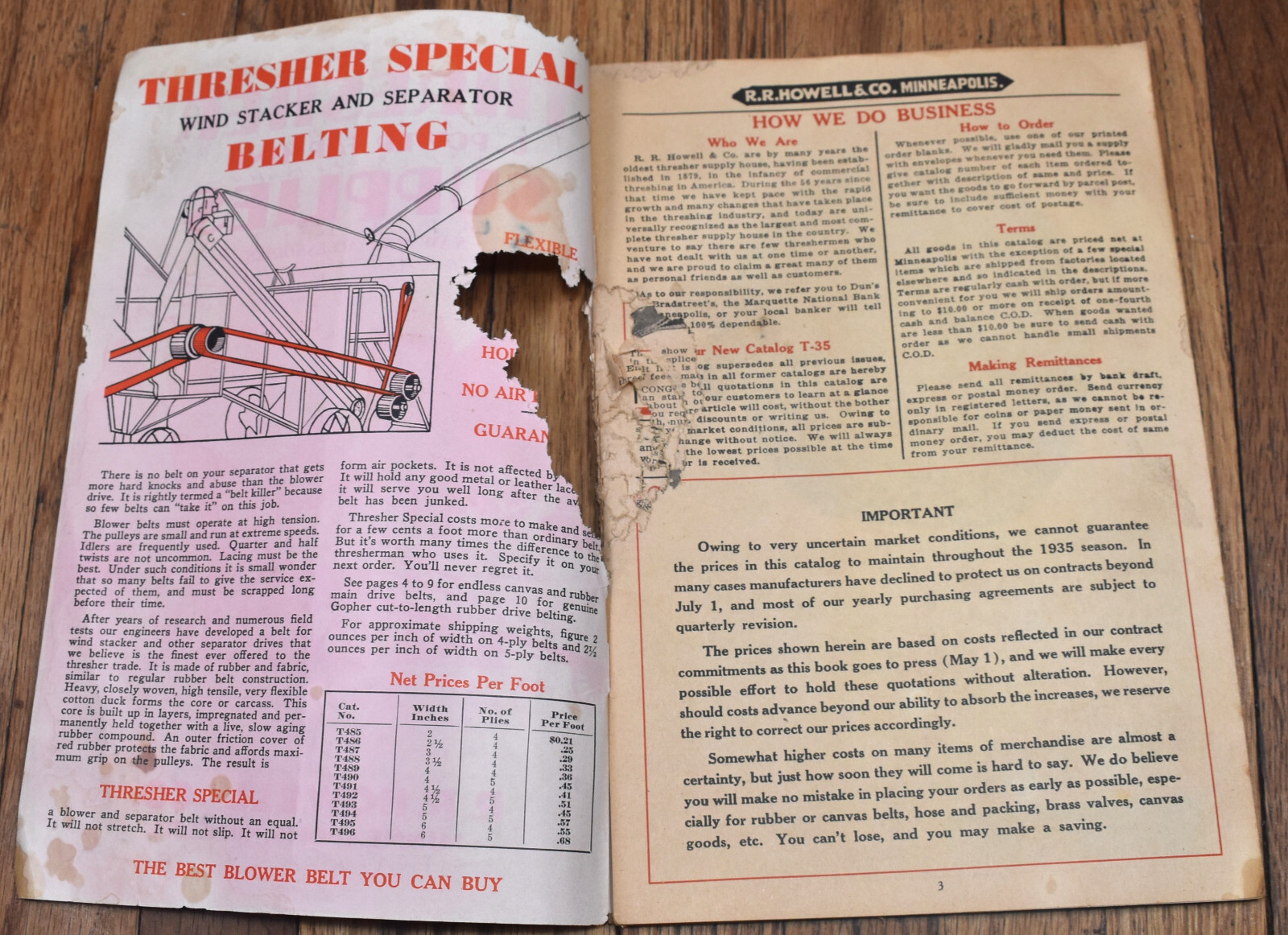 Vintage 1935 Thresher Power Farming Supplies Saw Mill Accessories Catalog T-35