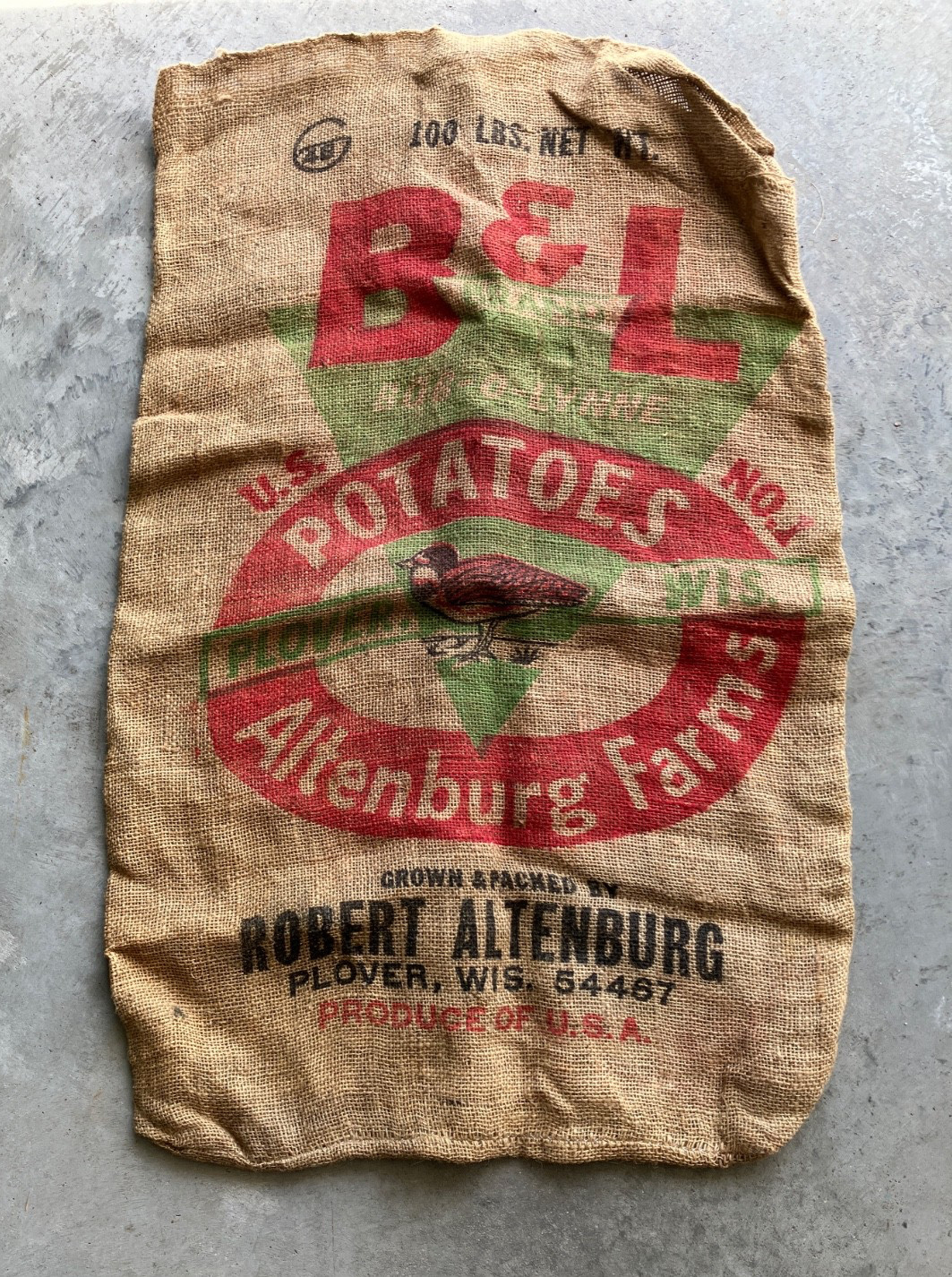 Vintage-B & L Potatoes-Altenburg Farms-Plover , Wis-Potato Sack – Burlap