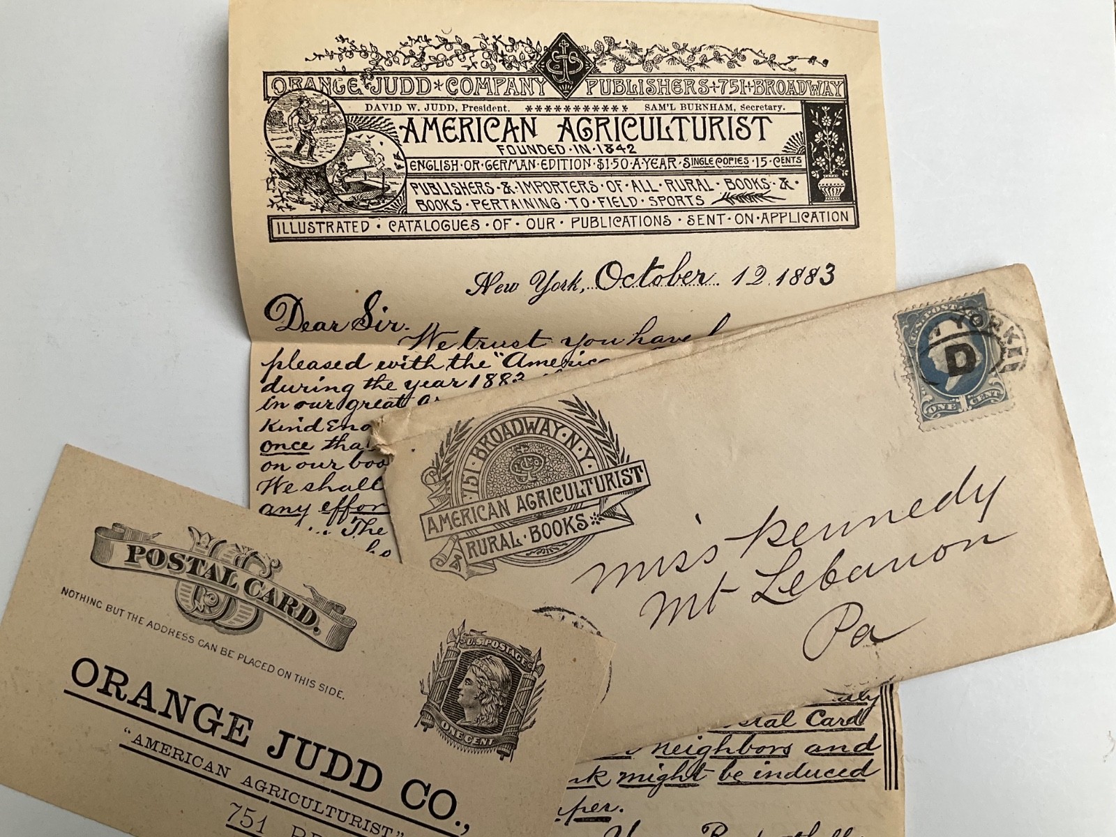 1883 American Agriculturist Orange Judd Advertising Mailer Return Card Cover WOW