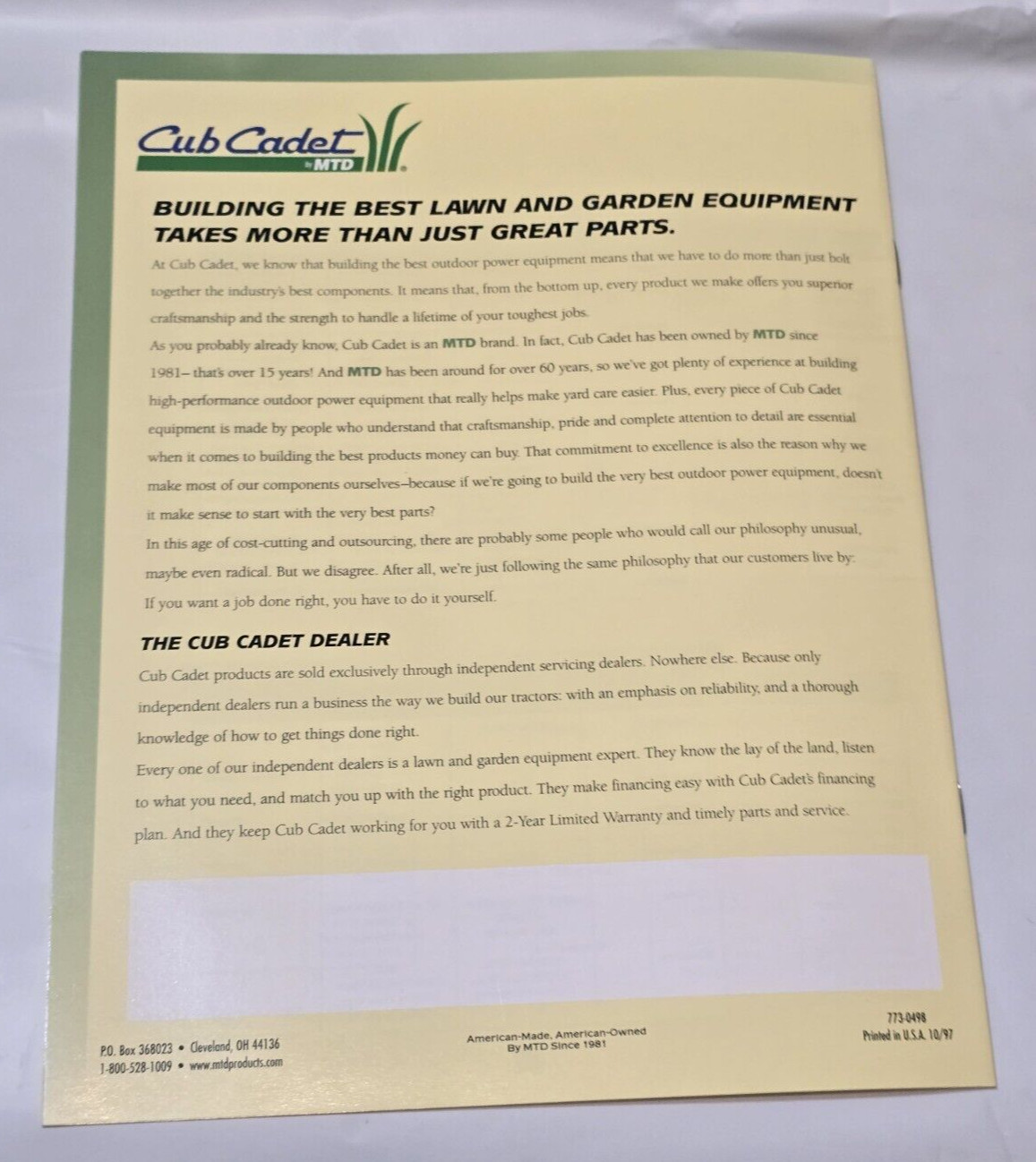 1997 Cub Cadet MTD Ad Brochure Home Maintenance Garden Mower Lawn Equipment