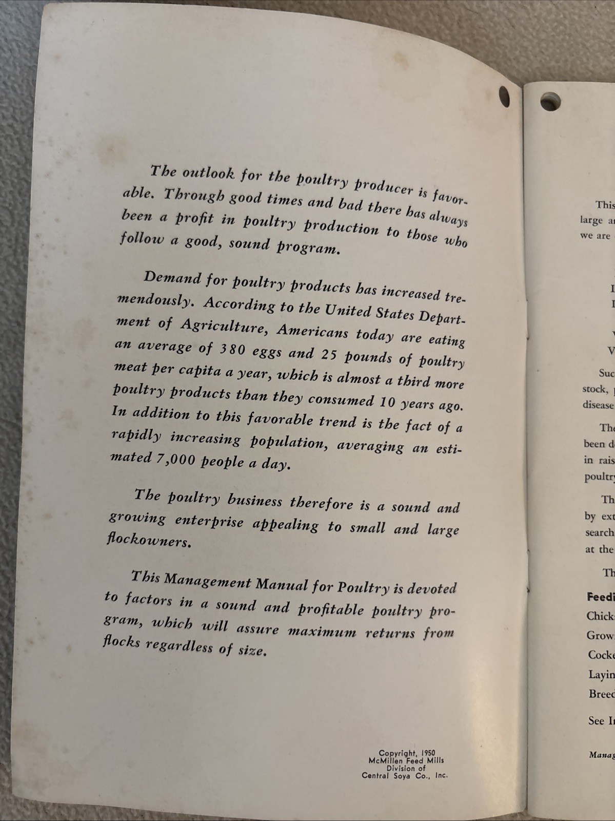 Vintage Poultry Management Manual ~ McMillen Feed Mills 1950