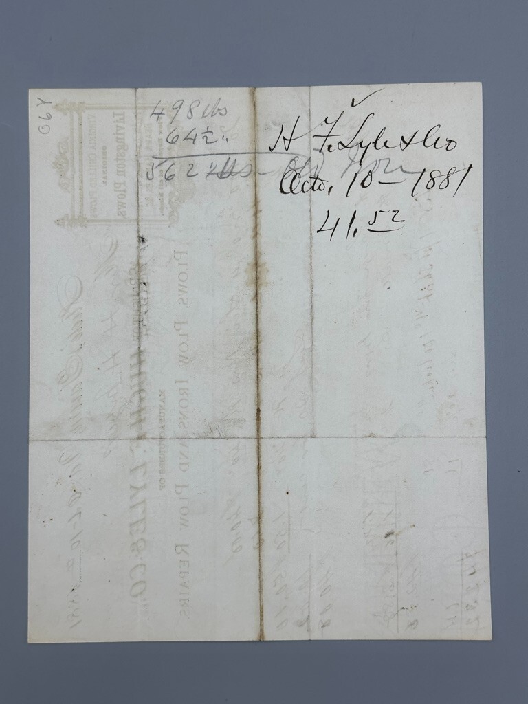 1881 STEELES TAVERN Virginia LIVINGSTON PLOWS Invoice FARM Advertising HUGH LYLE