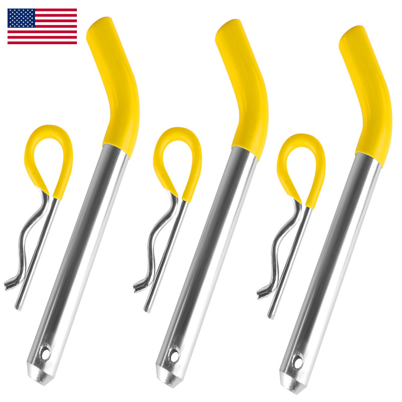 Maxxhaul 50565 3 Pack Trailer Hitch Pin Clip Rubber-Coated Vinyl Yellow Grip