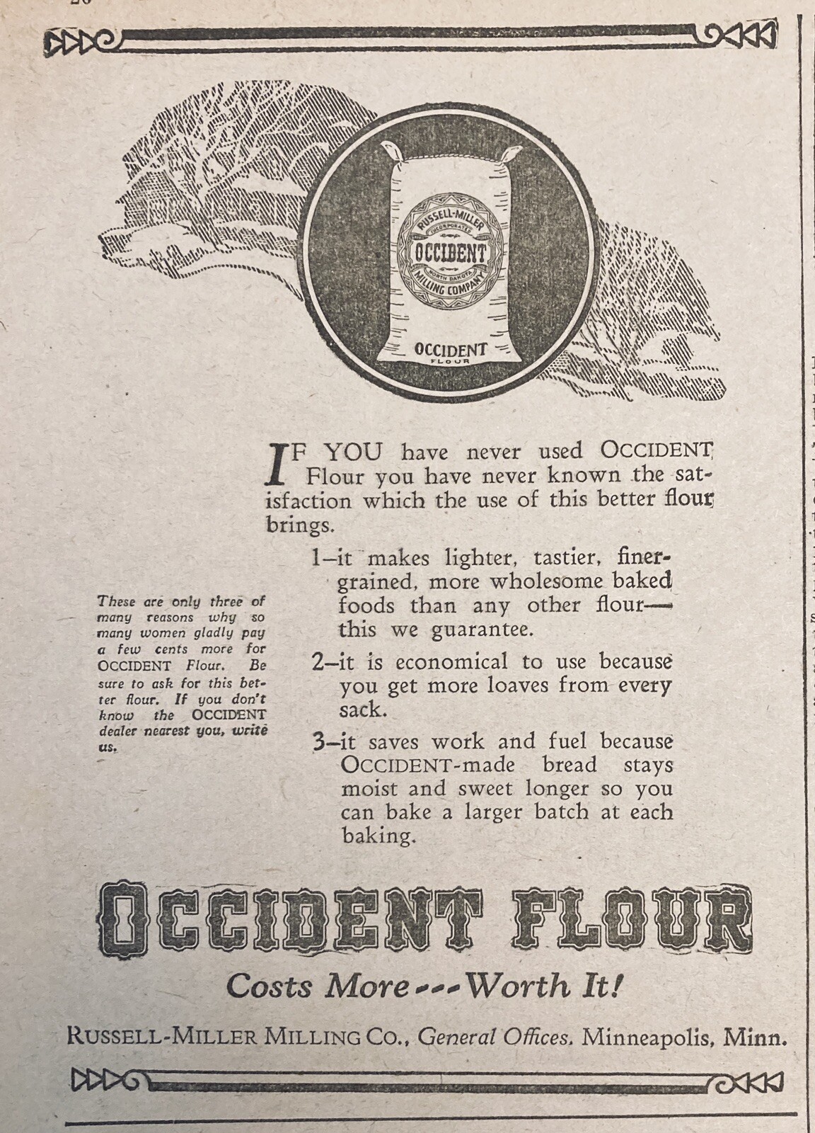 1925 AD(XF11)~RUSSELL-MILLER MILLING CO. MINNEAPOLIS, MINN. OCCIDENT FLOUR
