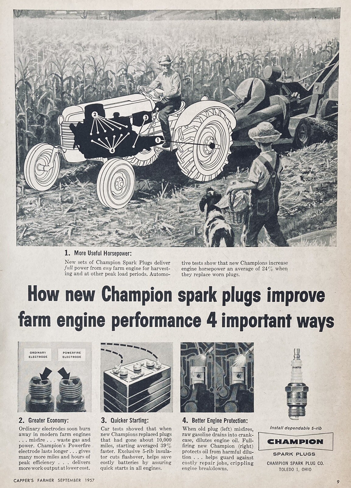 1957 AD(XH43)~CHAMPION SPARK PLUG CO. TOLEDO, OHIO. TRACTOR SPARK PLUGS