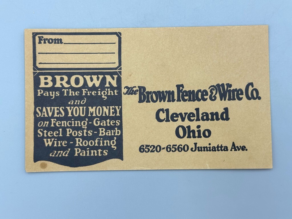 Antique BROWN FENCE & WIRE Cleveland Ohio Advertising Illustrated Envelope