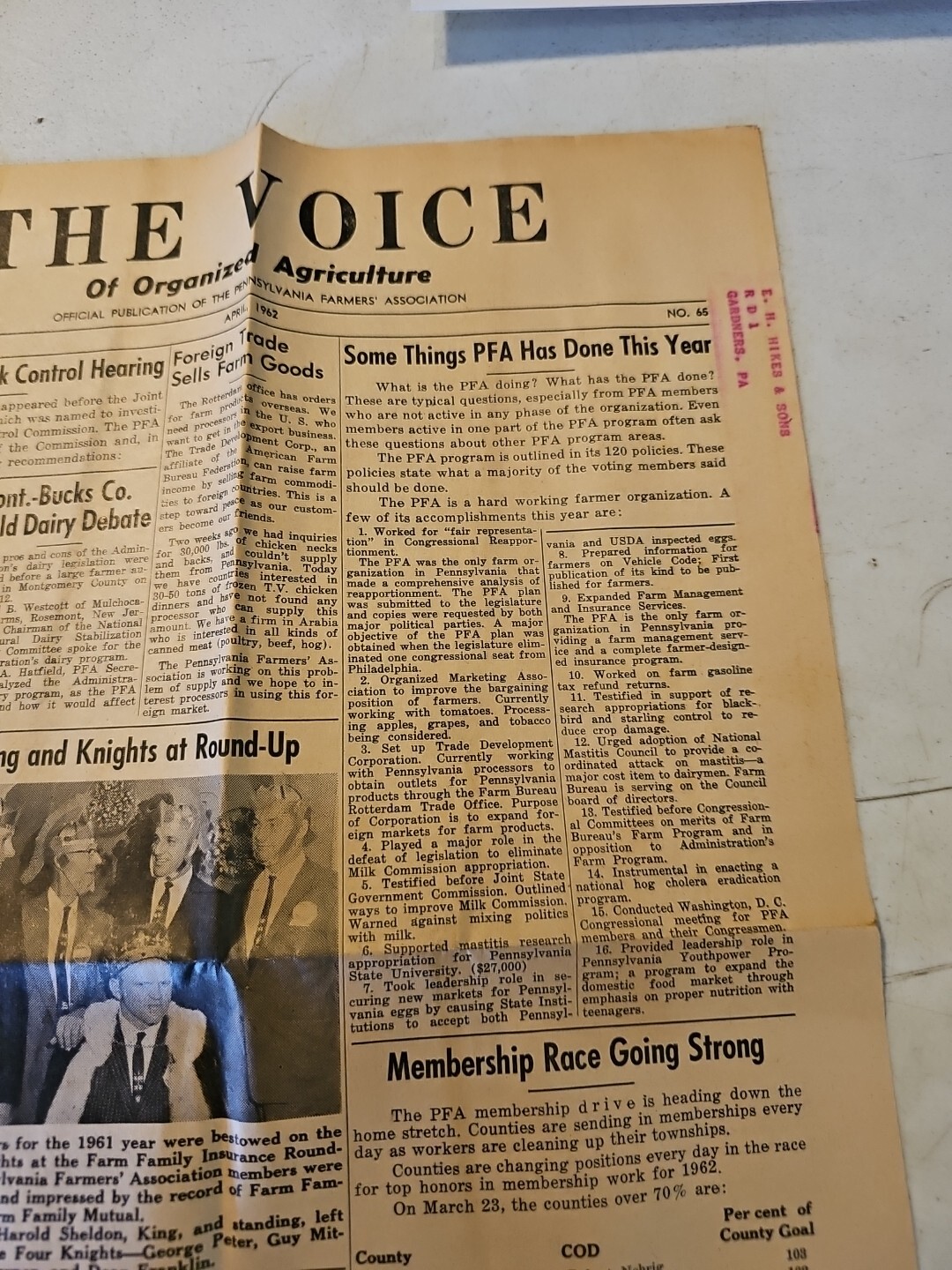 The Voice Of Organized Agriculture Newspaper April 1962. Pennsylvania Farmers