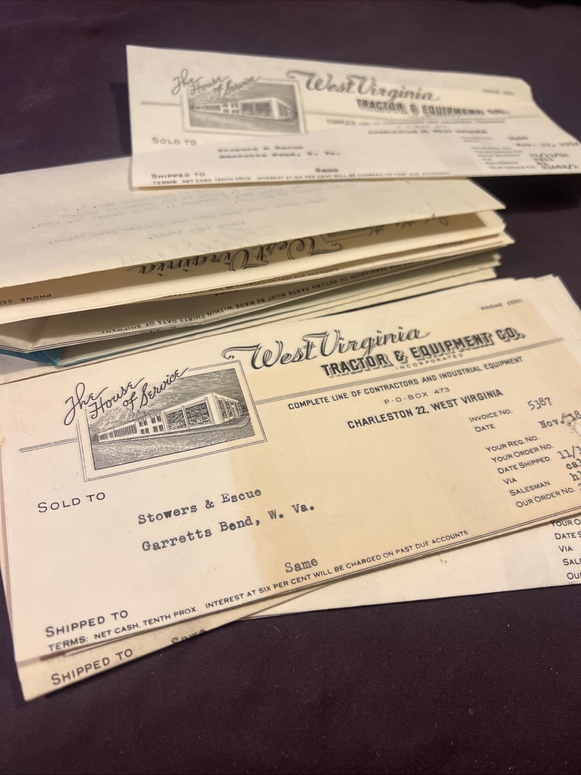 West Virginia Tractor And Equipment Company Invoices Sales Receipts 1952