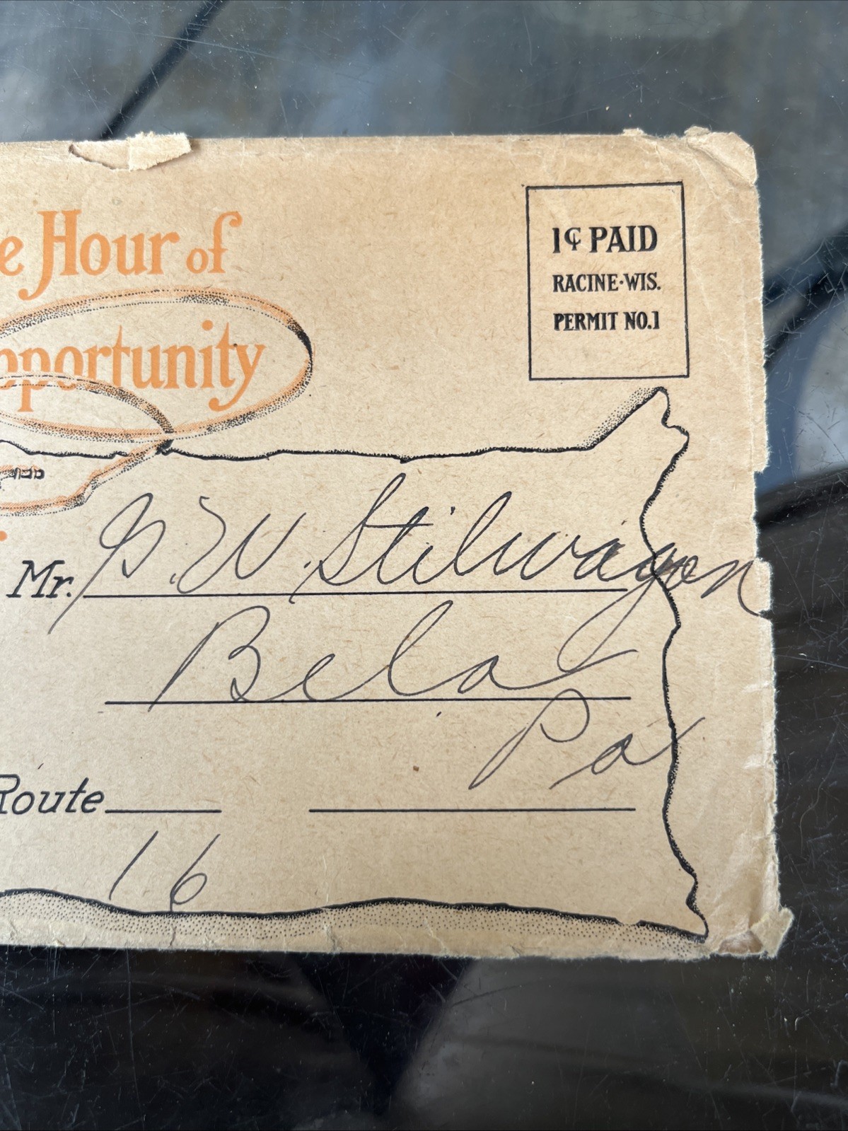 Antique J.I. Case Steam Tractor Engine Envelope, Bela Pa. Clarion Co., Indian
