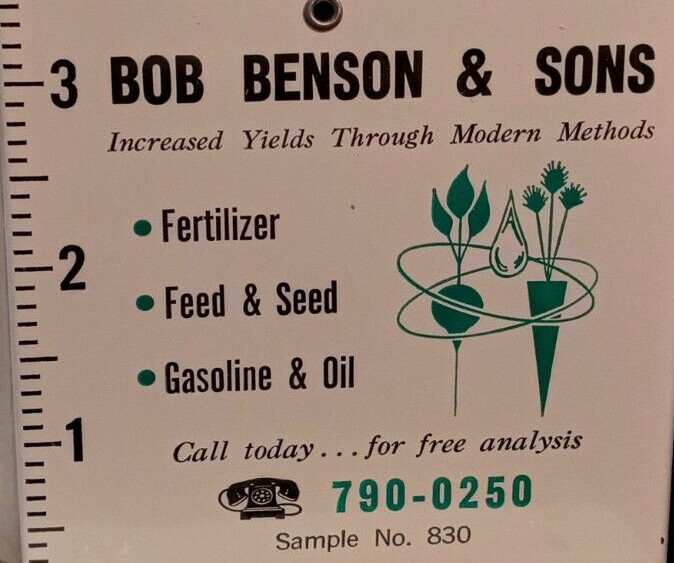 Vintage Rain Gauge Sample Bob Benson & Sons Fertilizer Feed Seed FREE Shipping