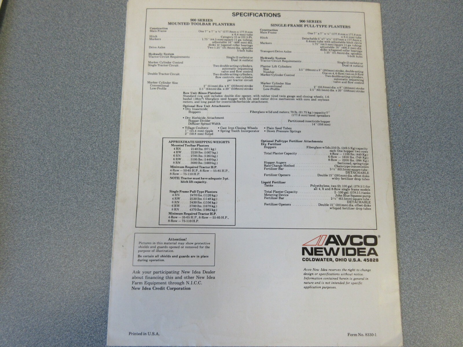 Avco New Idea Planters Sales Brochure