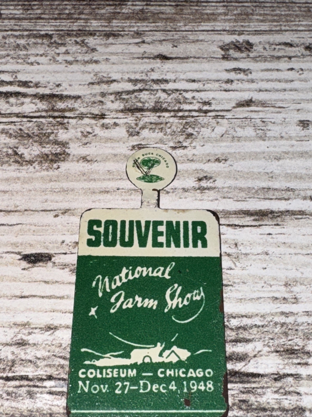 Vintage National Farm Show 1948 Coliseum Chicago IL Foldback Souvenir Pin Badge
