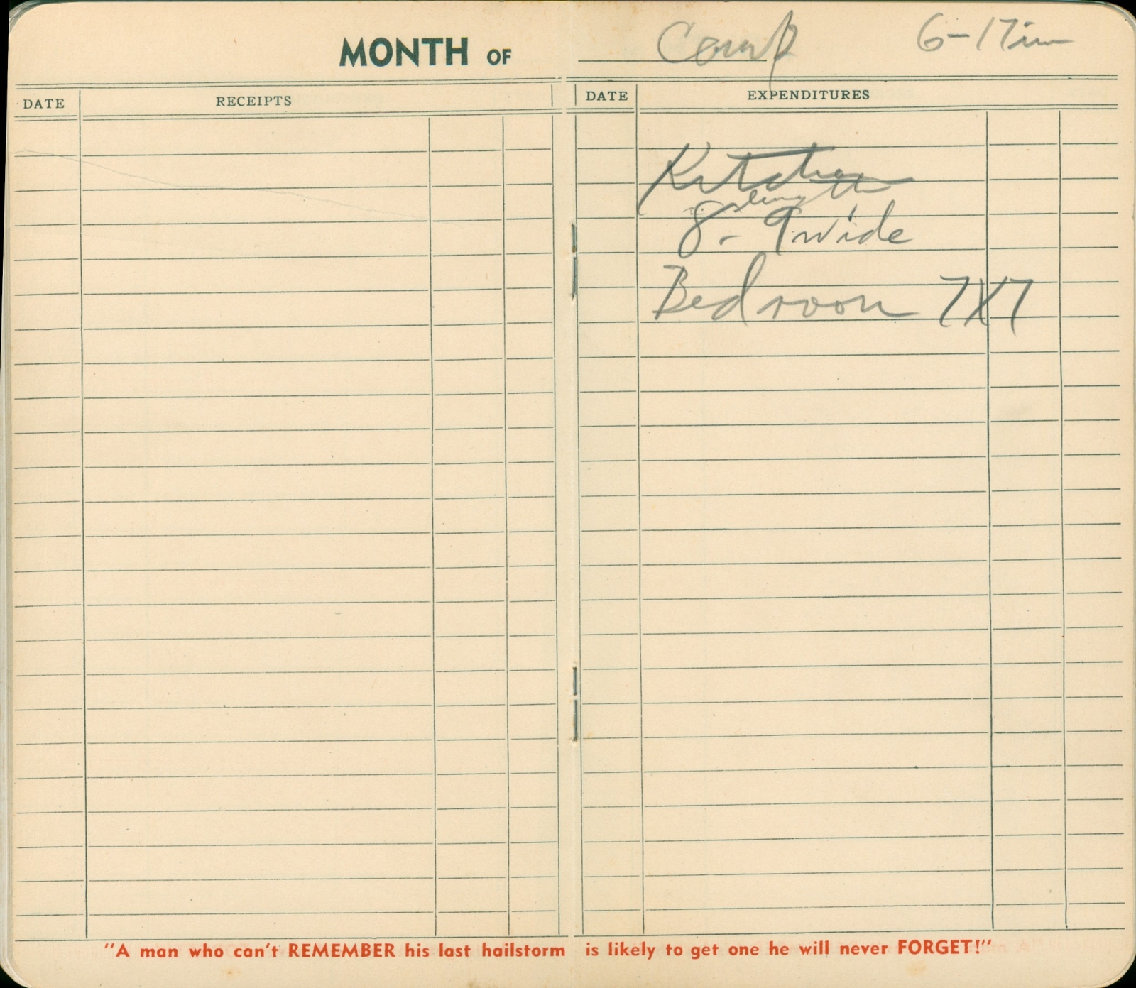 1950 Master Farmer Ledger Rain & Hail Insurance Bureau Farm Record Calendar Note