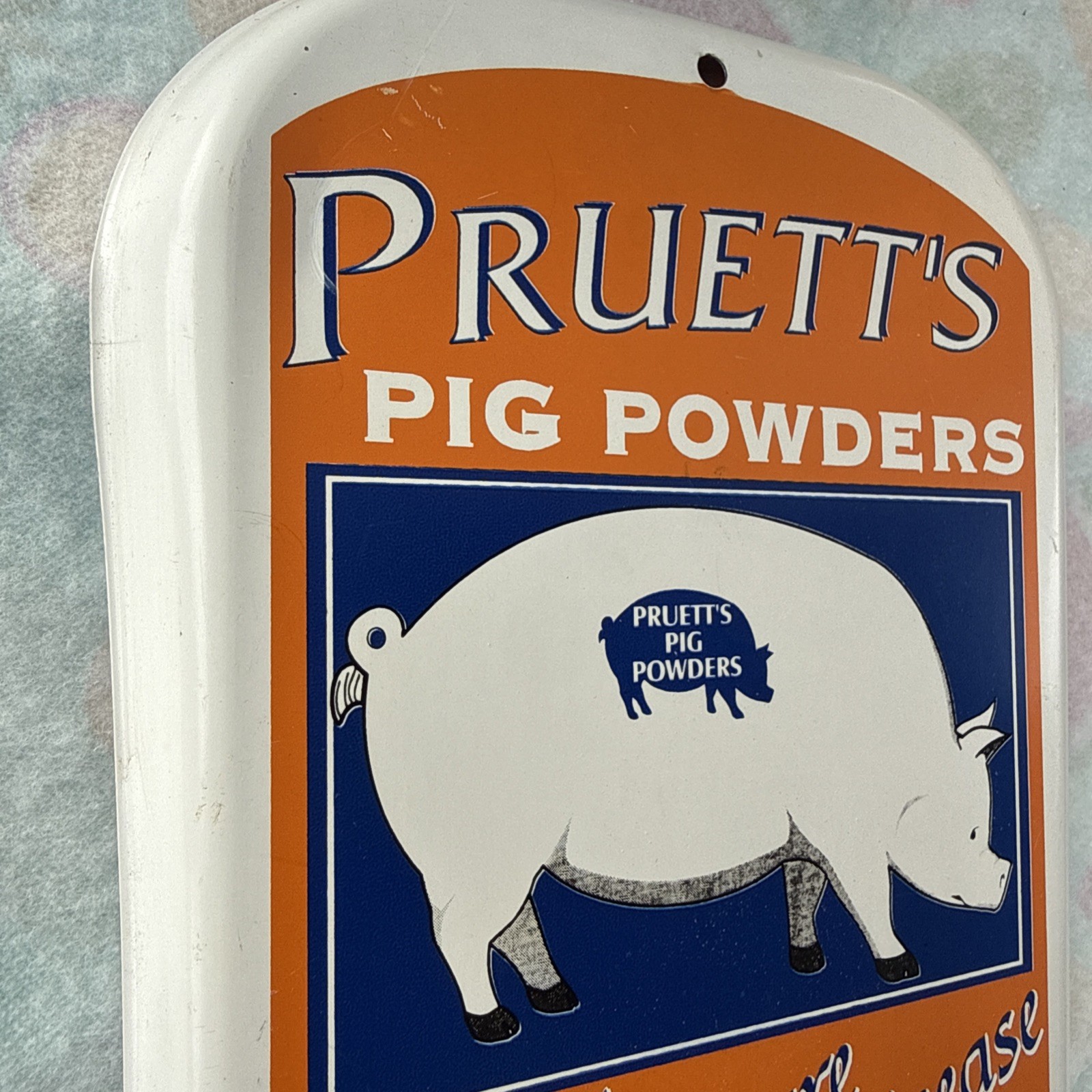Vintage Pruett’s Pig Powders 16” Metal Taylor Thermometer -Tin Farm Sign!