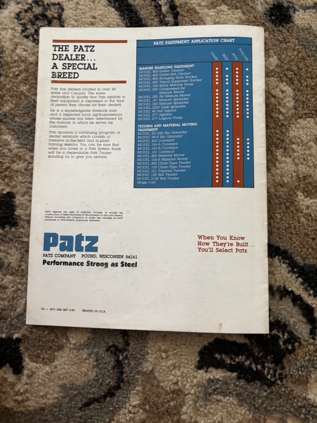 Patz Feeding Systems For 1983 Brochure DCPA26