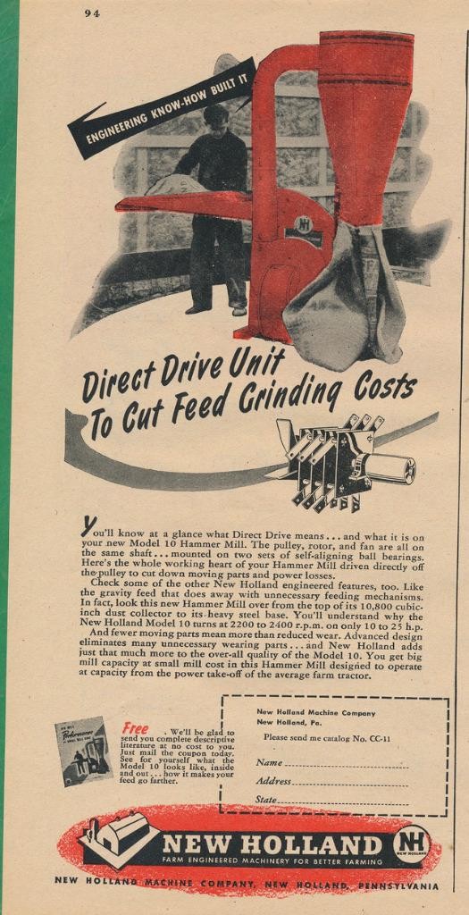 Magazine Ad – 1948 – New Holland Farm Equipment – Model 10 Hammer Mill