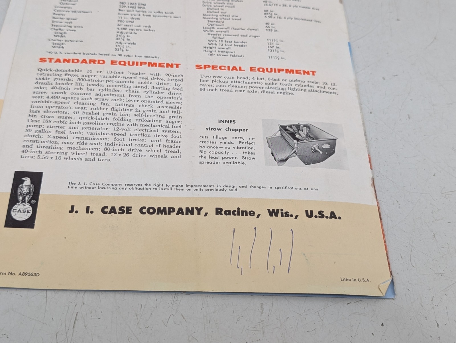 Vintage Case Tractor 600 Combine Dealer Brochure Advertising Book Manual