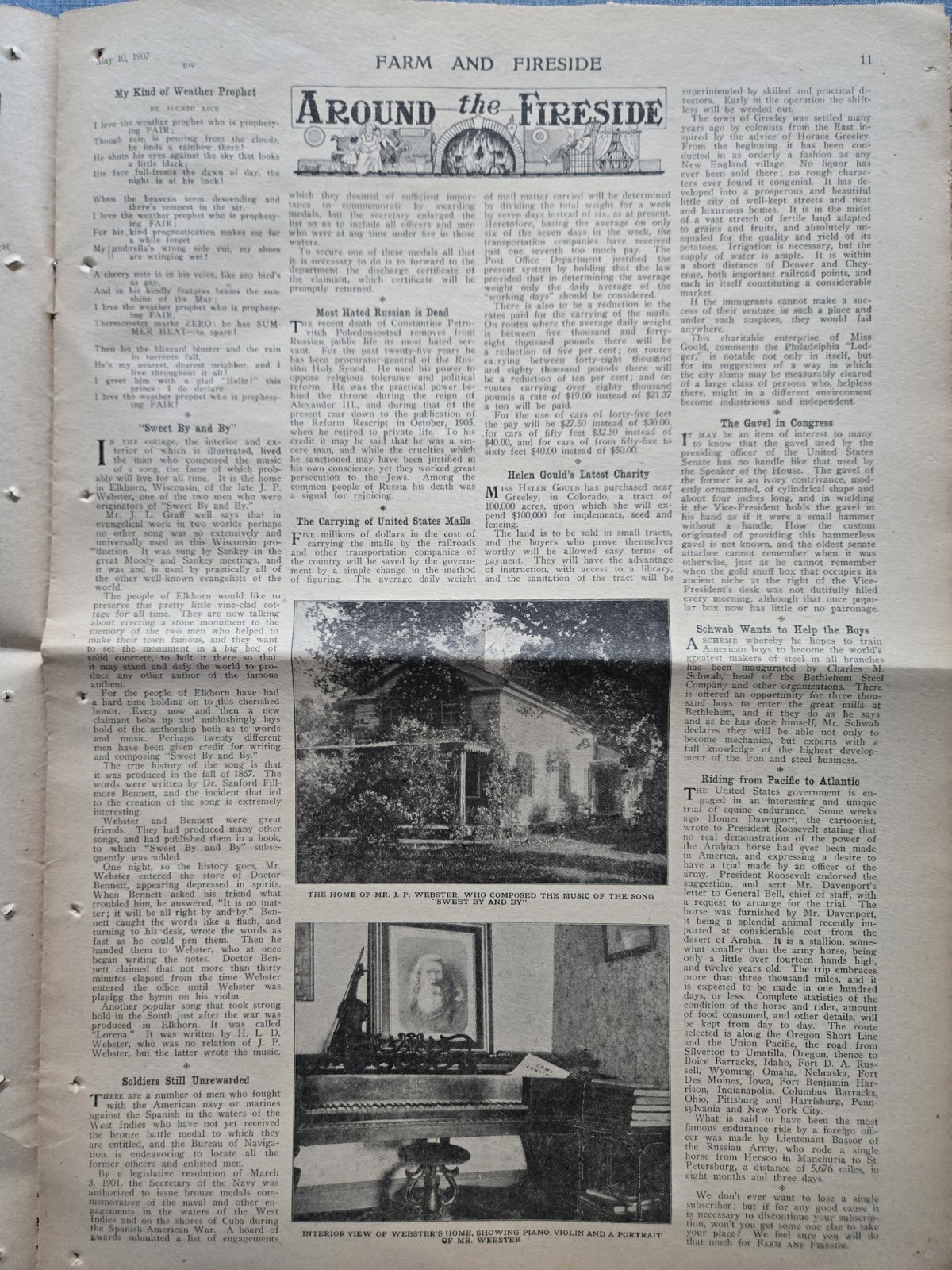 Farm & Fireside Newspaper May 10 1907 Articles News Humor Fashion Ads