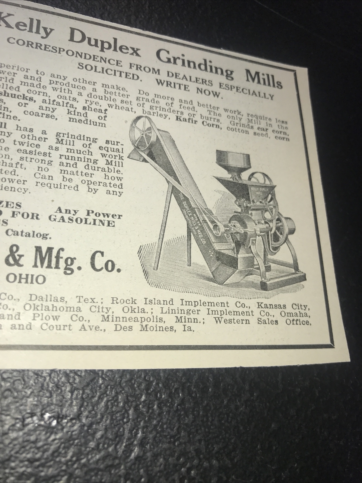 1916 Kelly Duplex Mill Grinding Mills Farm Advertising – Springfield – Ohio