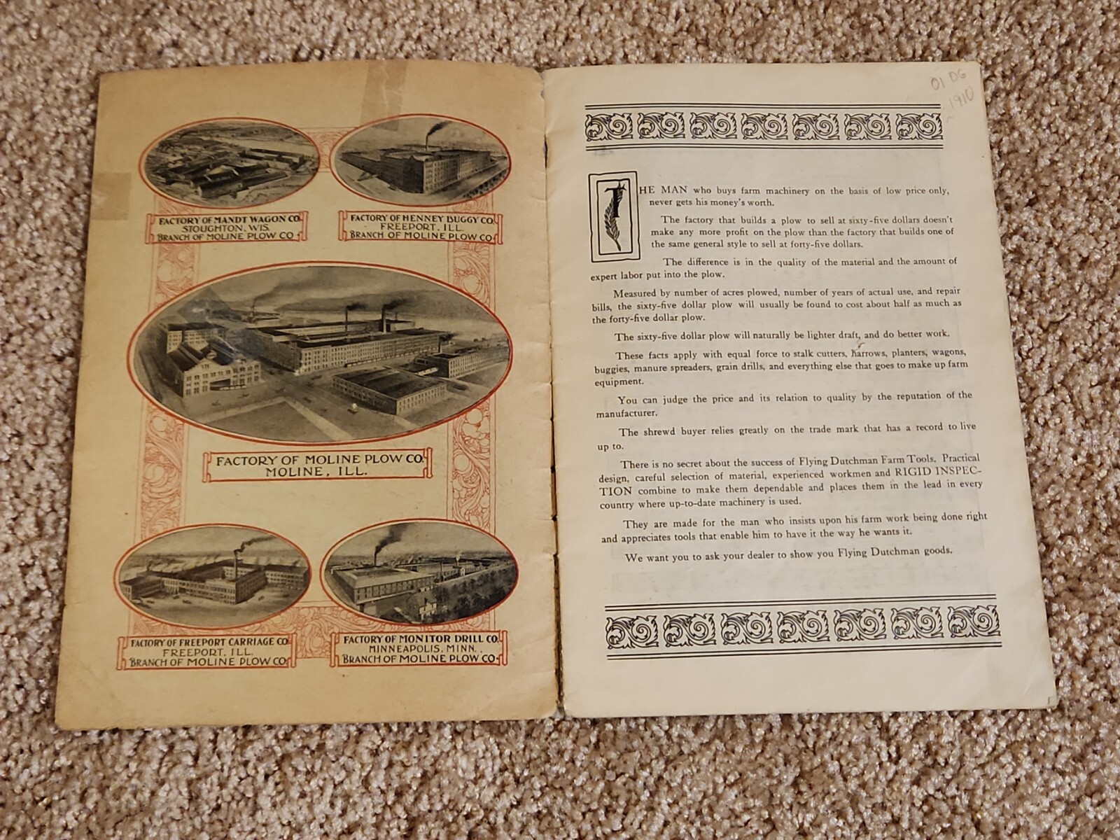 Flying Dutchman Farm Equipment Moline IL Plow Co Souvenir Song Book