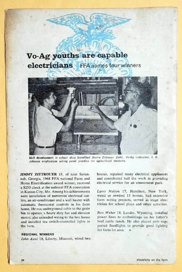Original 1969 FFA Electric Article Features Jimmy Zittrouer of Savannah Georgia