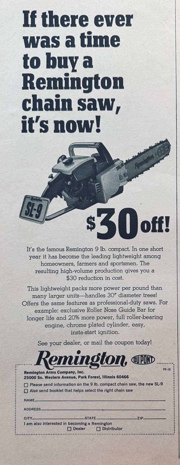 Lot of (4) Ads for Remington Chain Saws of the Sixties (1961 – 1968) Set 878