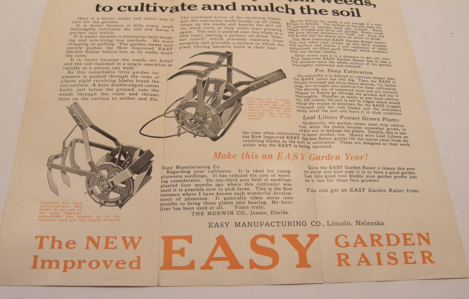 VINTAGE 30&rsquo;s ADVERTISING BROCHURE EASY MFG CO GARDEN CULTIVATOR LINCOLN NE