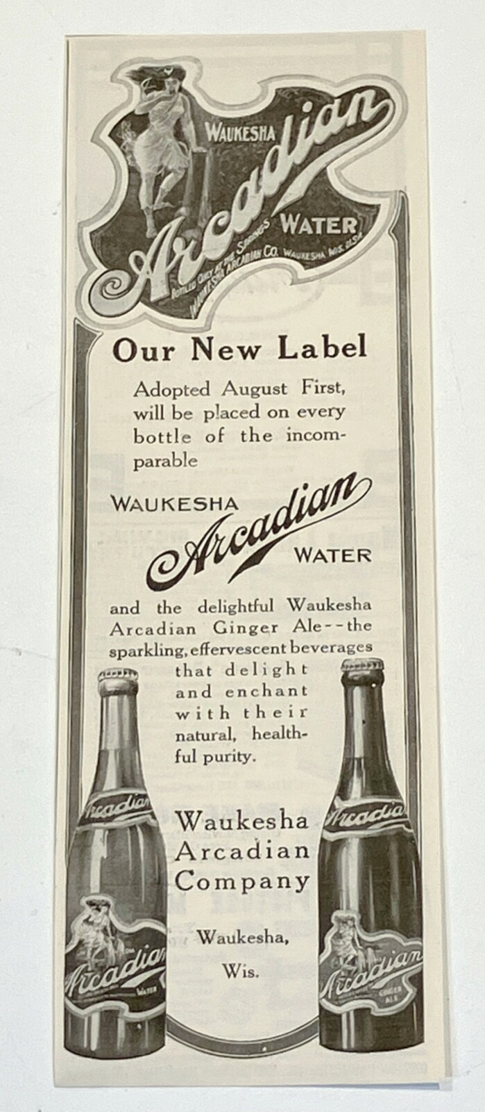 early 1900s print Ad Waukesha Arcadian Water WISCONSIN