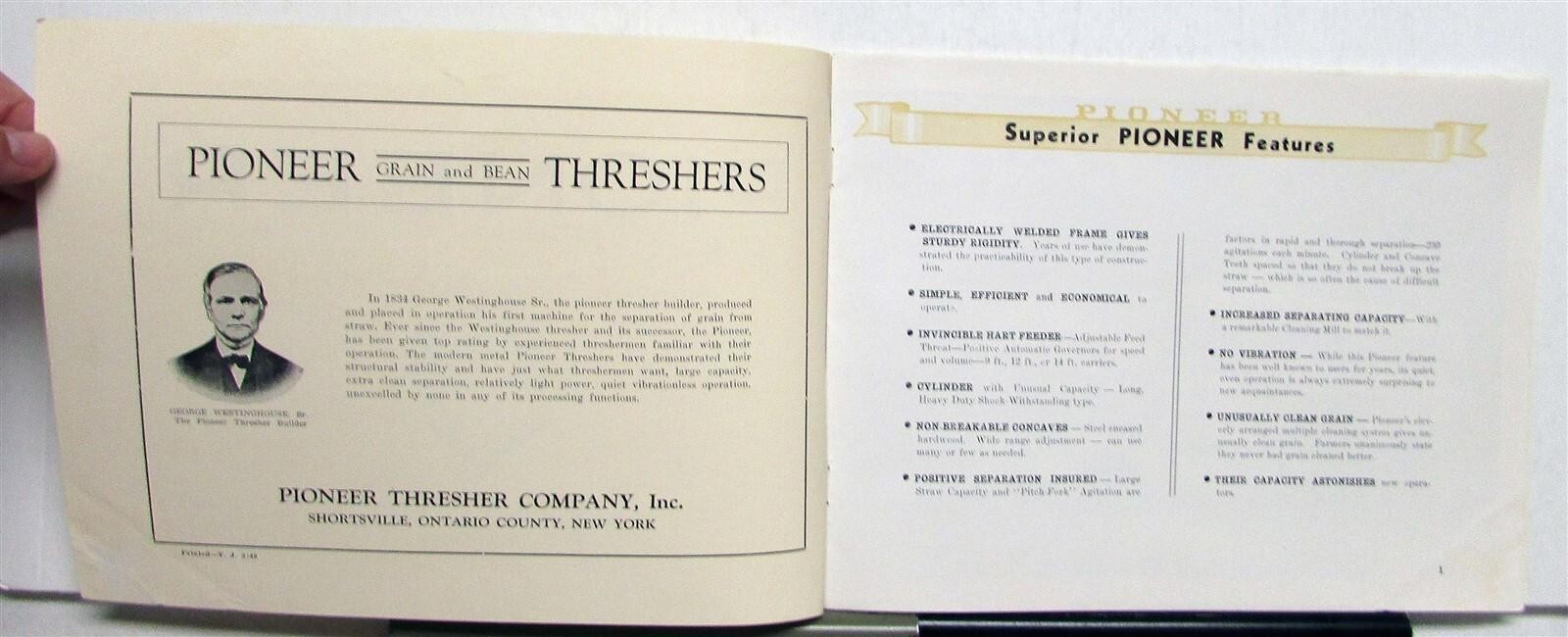 1940s Pioneer Threshers Features Specifications Agricultural Sales Brochure