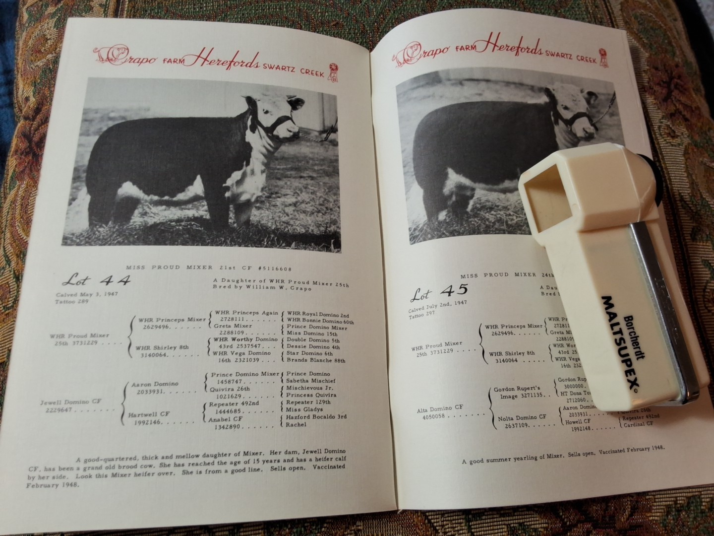 Pair 2 Vintage Crapo Farm Herefords Auction Sale Catalogs Swartz Creek Michigan