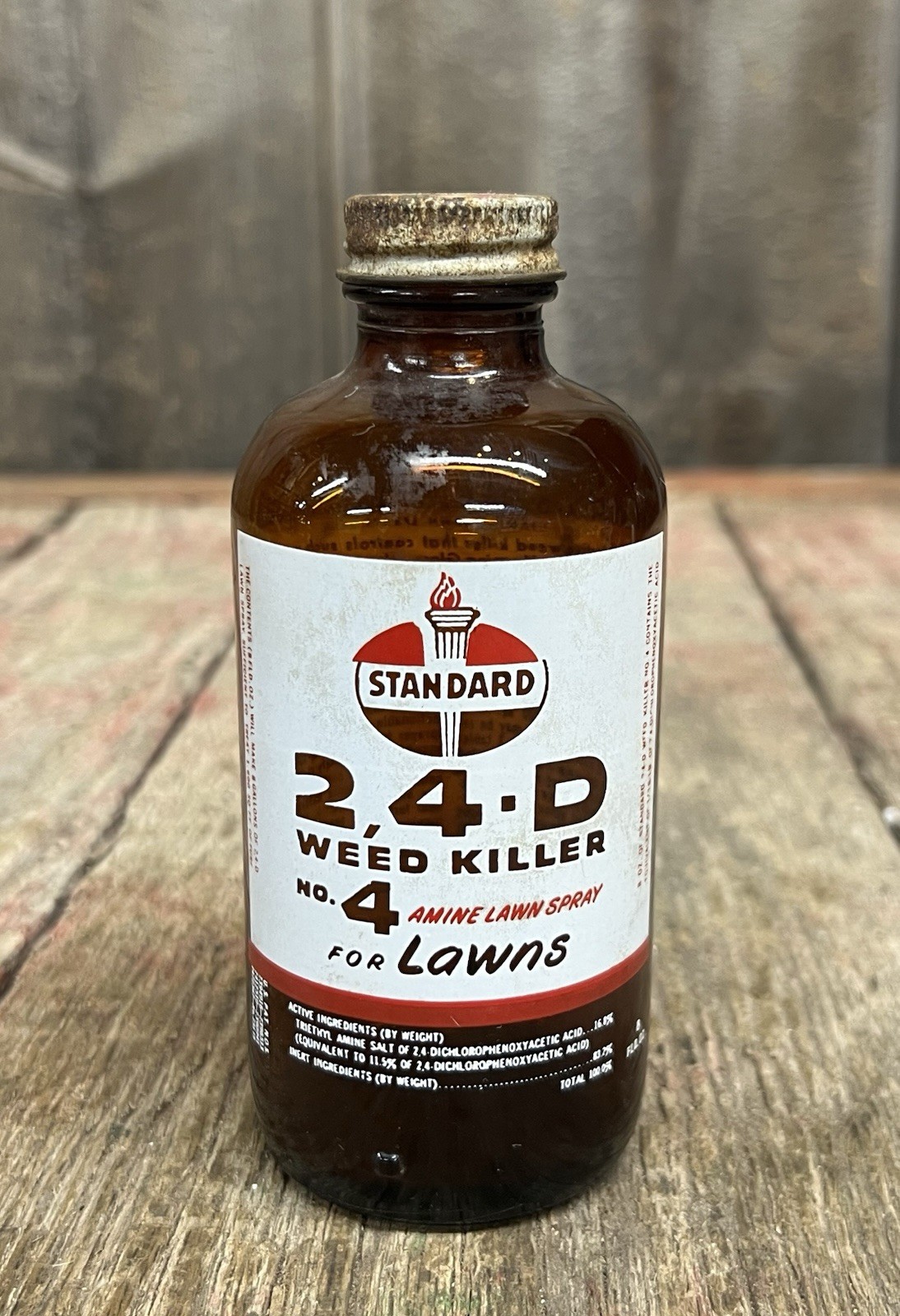 Vintage STANDARD 2,4 -D Weed Killer No. 4 Glass Bottle Empty