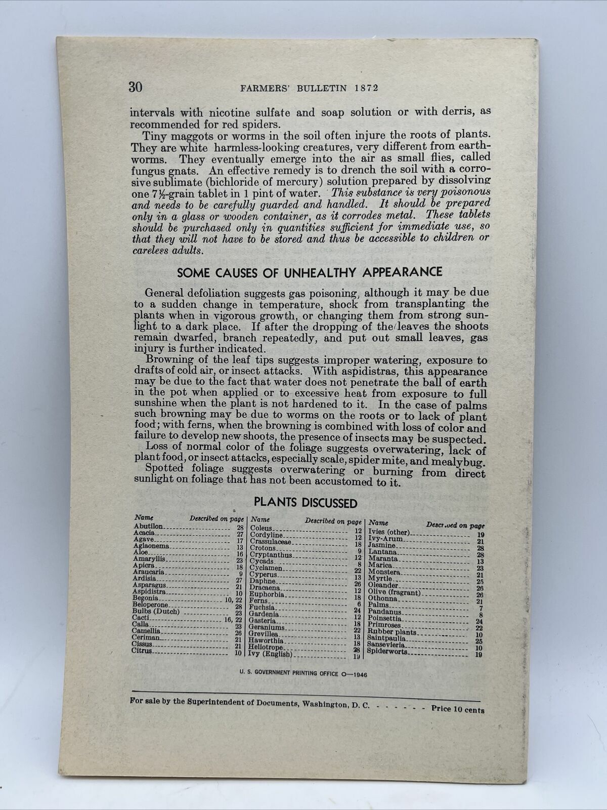 1941 USDA Farmers Bulletin No 1872 HOUSE PLANTS by Furman Lloyd Mulford