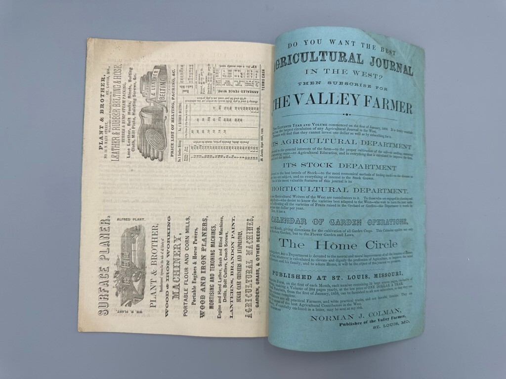 1859 KIRBY American Little Buffalo IRON HARVESTER Farm Advertising ST LOUIS