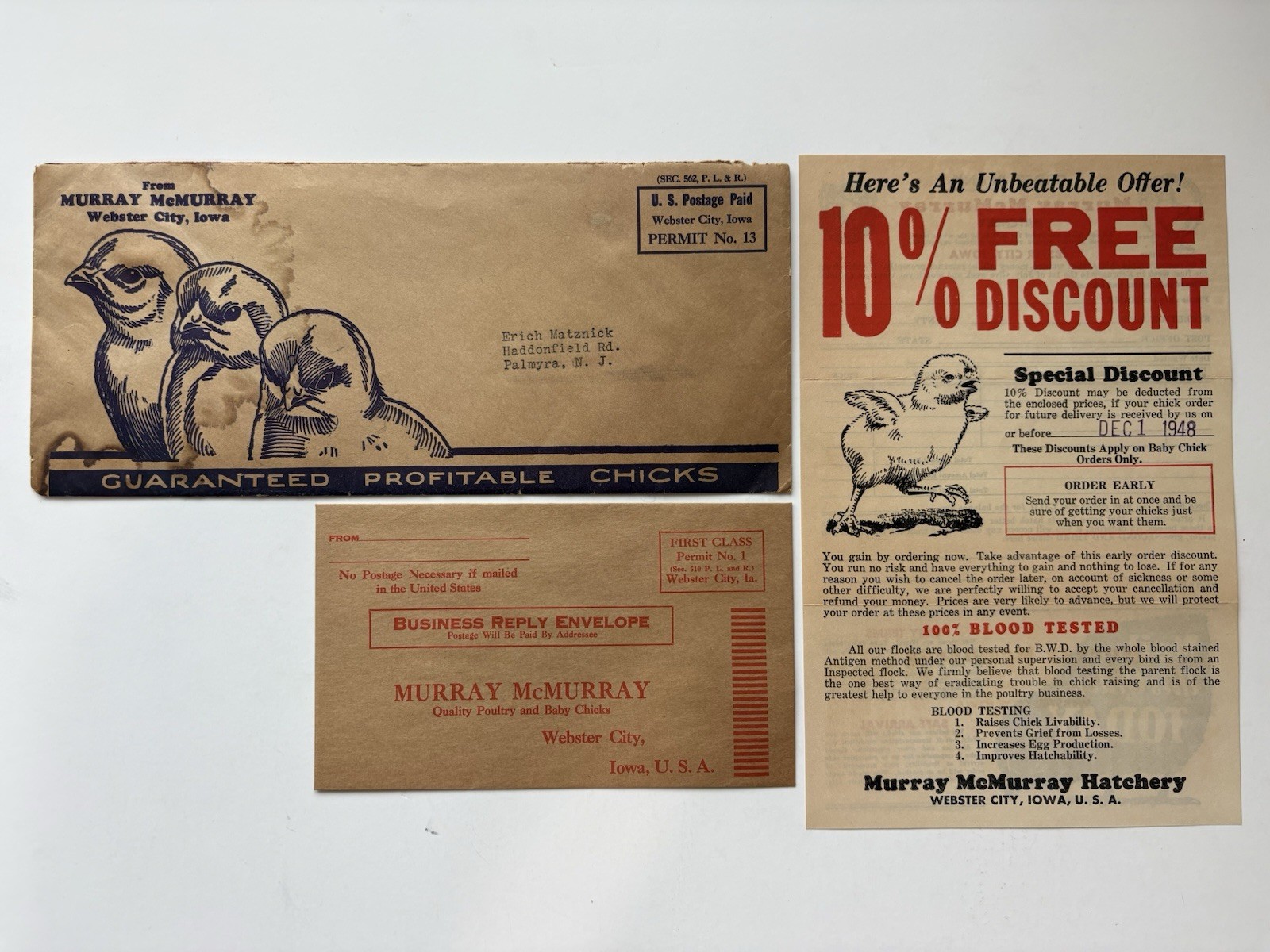 Vintage 1948 Murray McMurray Hatchery Webster City Iowa Chicks Stock Advert Lot