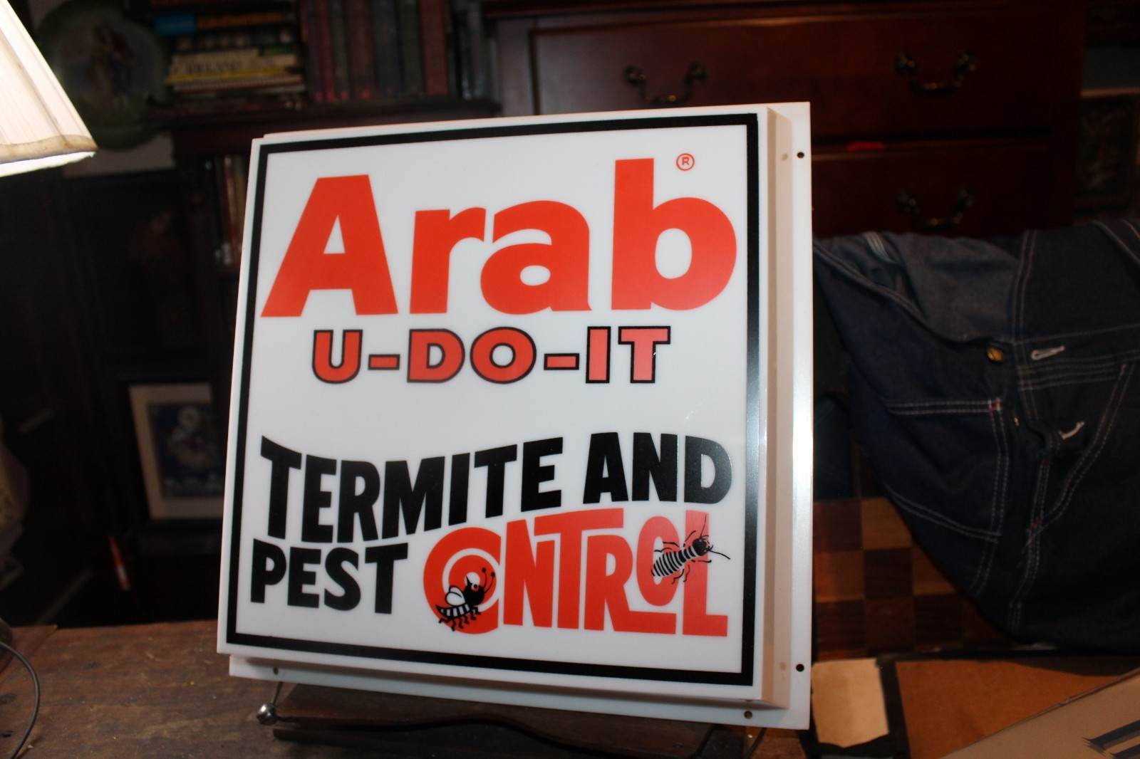 Vintage Arab U-Do-It Termite Pest Control Sign Light Cover Store Display
