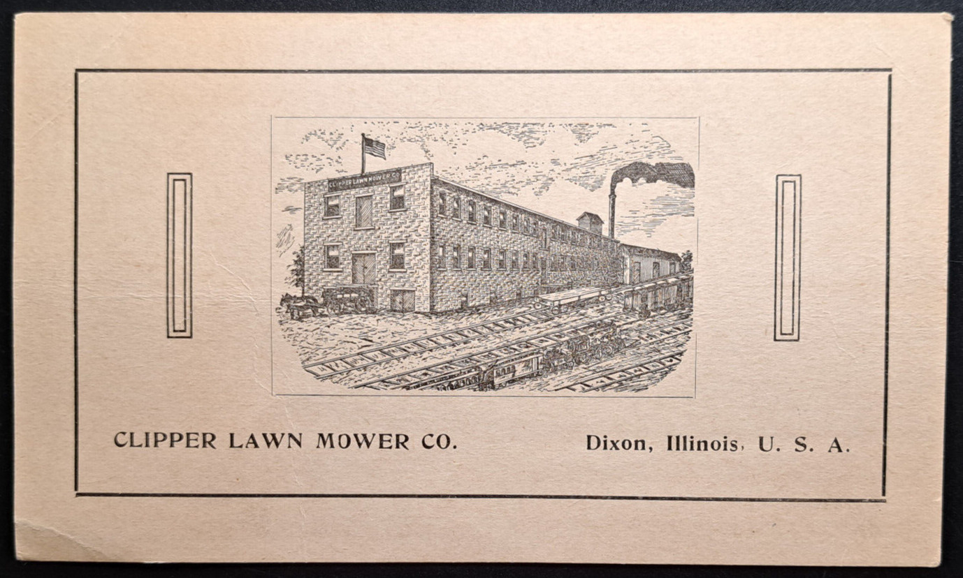 Clipper Lawn Mower Co. Advertising Card Dixon Illinois Early 1900s Rare