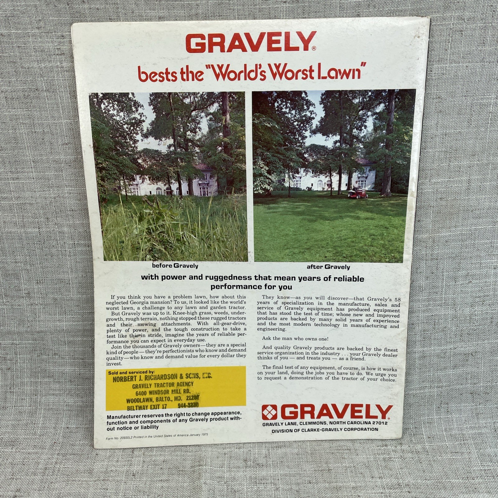 Gravely Garden Tractor Sales Catalog Brochure Vintage 1975 Lawn Equipment
