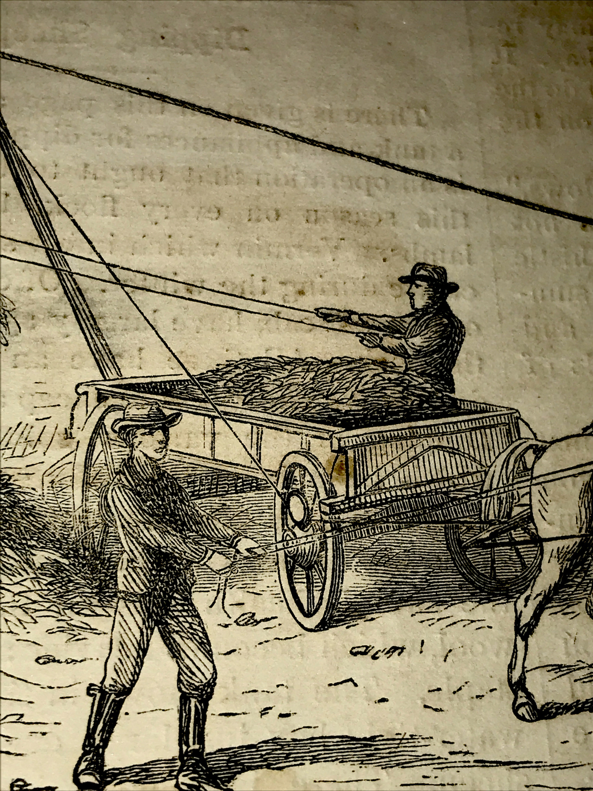 ORIGINAL 1873 Manure Loading Farm Engraving Advertising