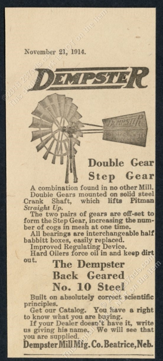 1914 Dempster Mill windmill art vintage print ad