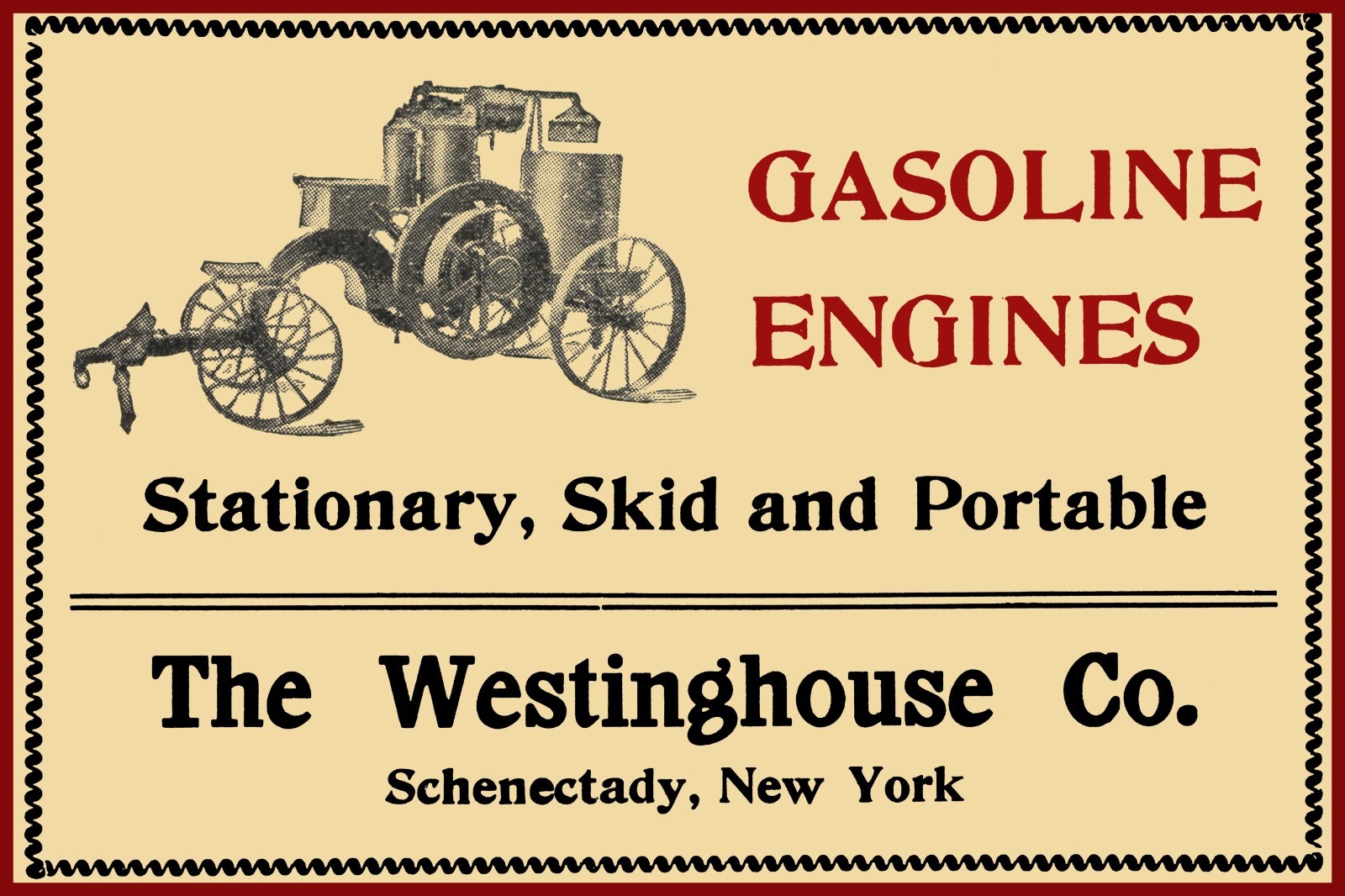 1905 Westinghouse Gas Engines NEW Metal Sign – 12×18&Prime; USA STEEL LG. Size – 3 lbs