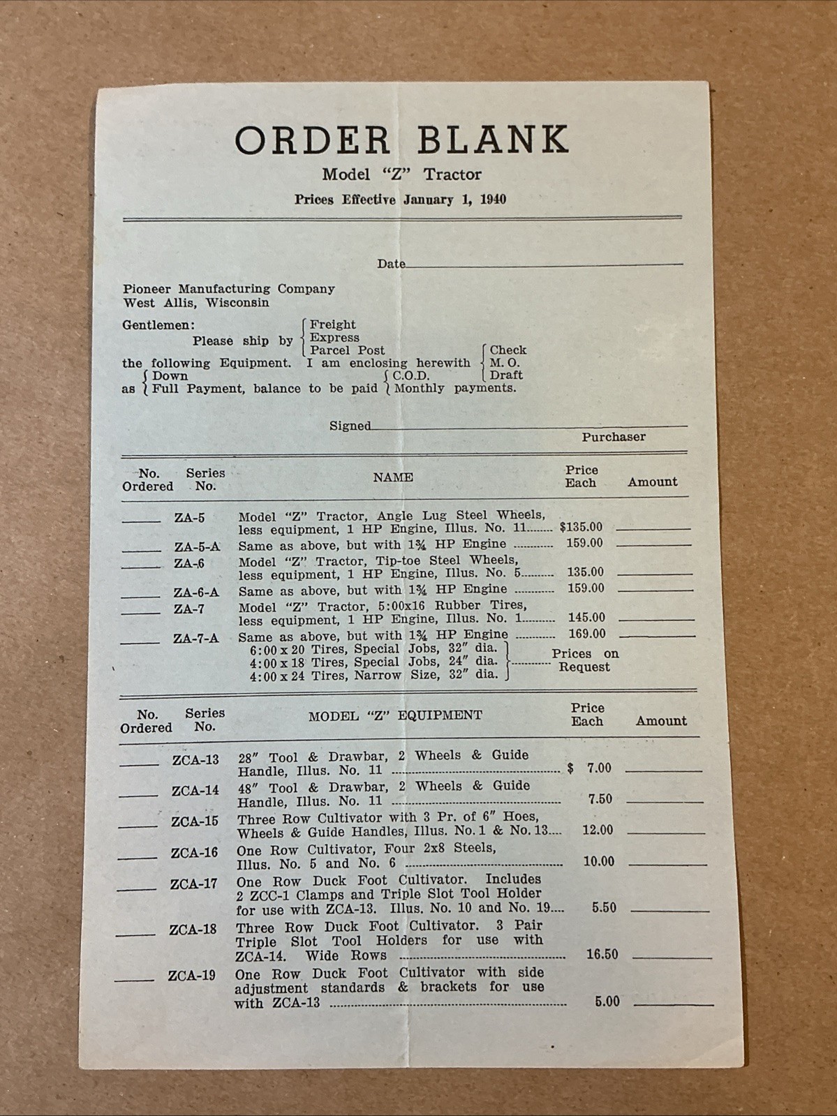 Vintage 1940s Power Model Z Brochure Price Lists And Letter INV-P1026