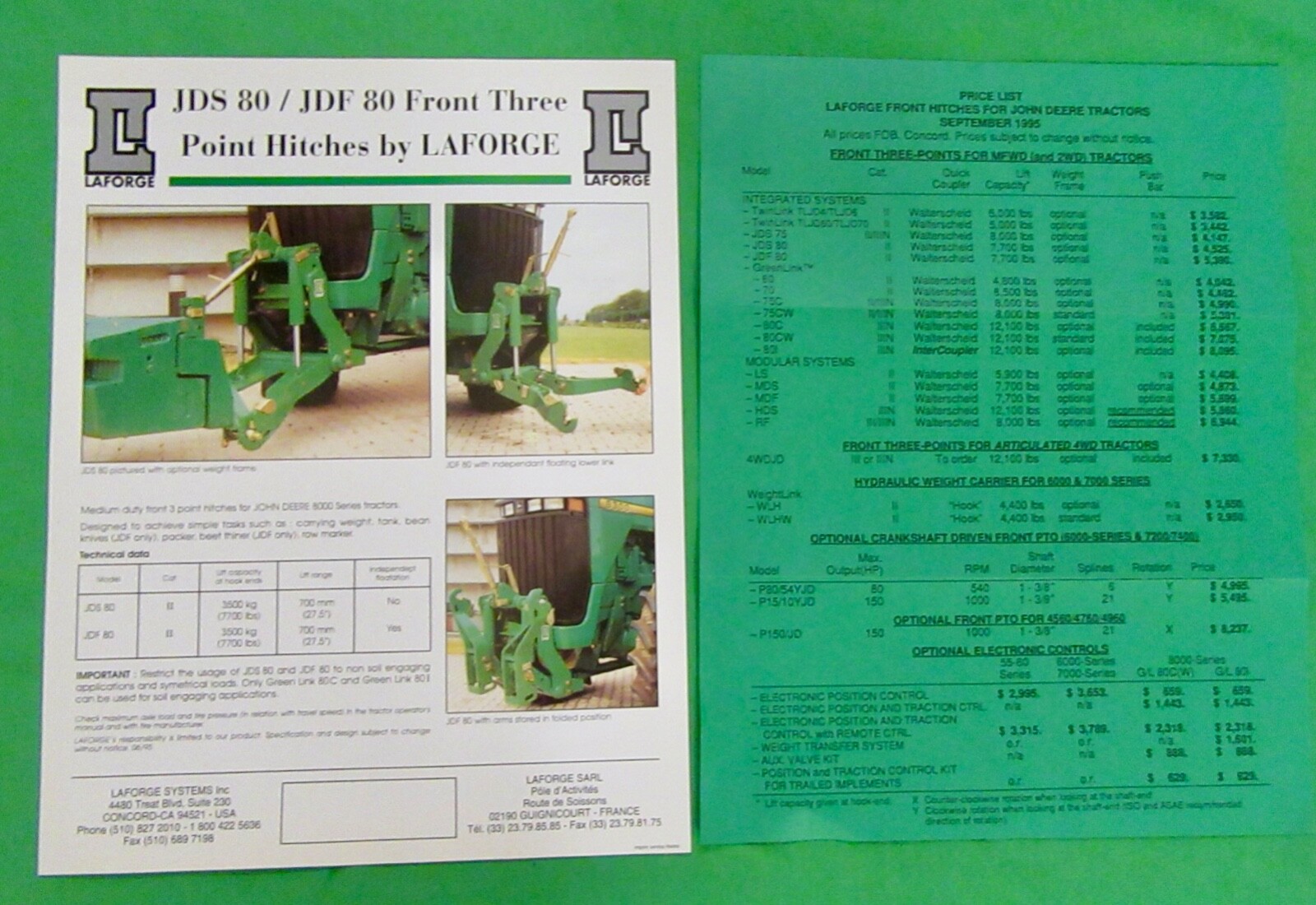 LaForge Front Three Point Hitch Sales Brochure With Prices (1995) 14 pieces