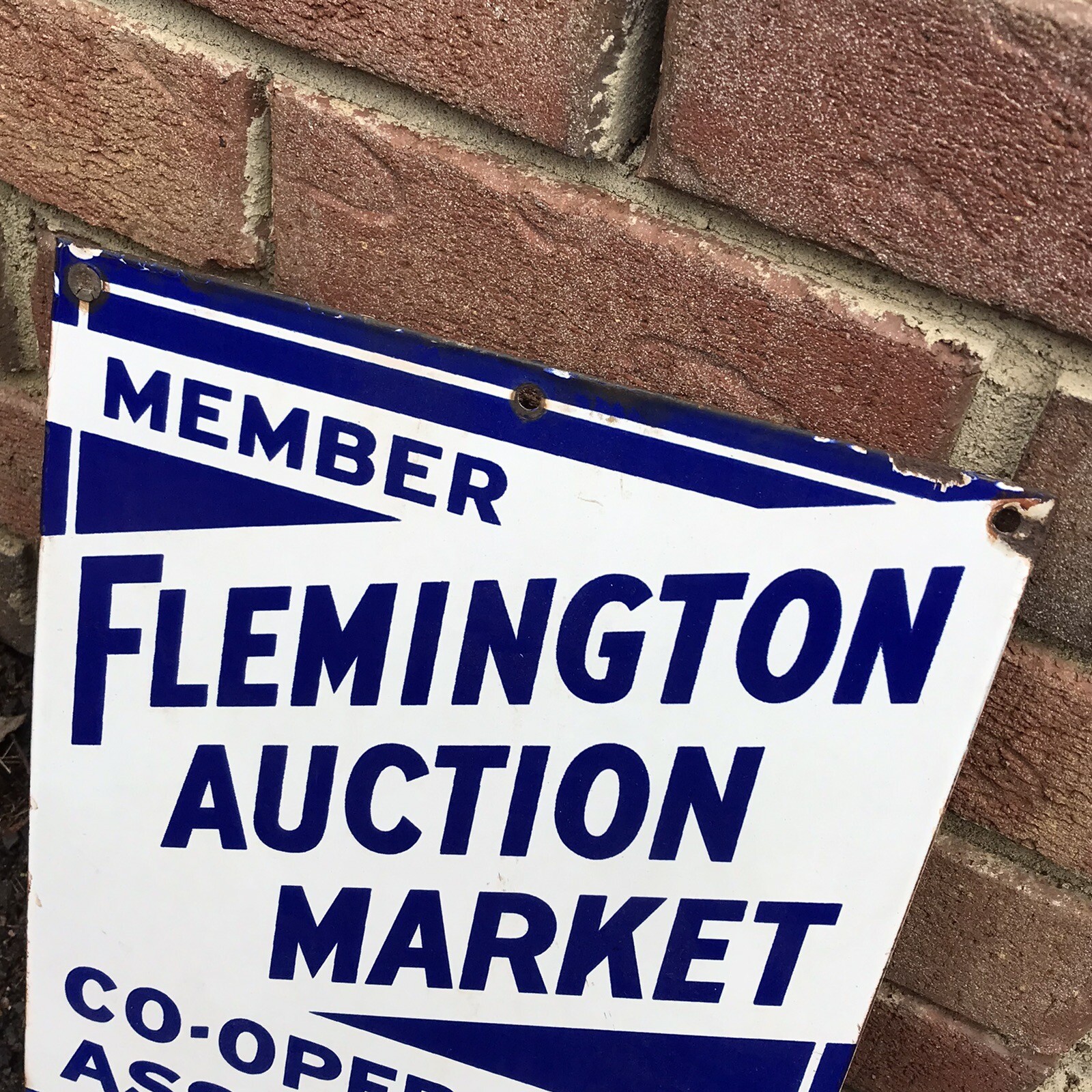 Original Flemington Auction Market Co-Operative Association Porcelain Sign 13×10