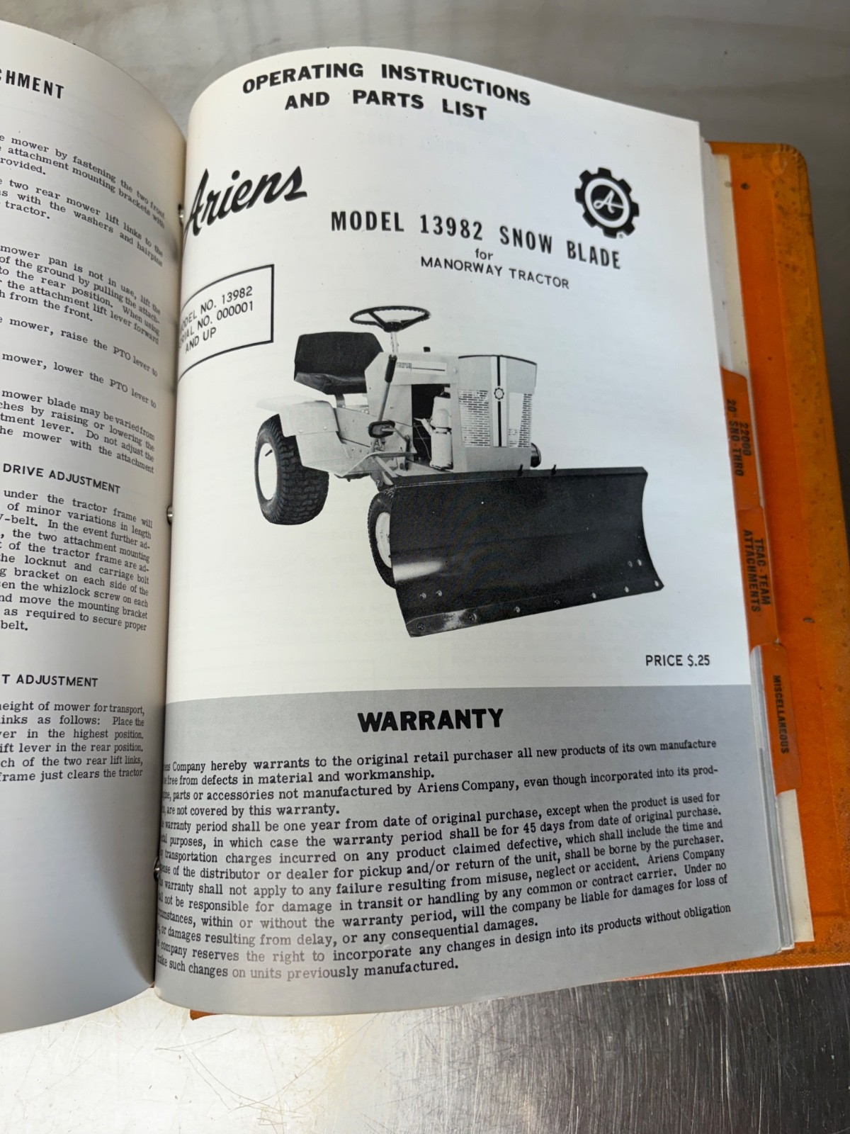 RARE ARIENS Equipment Dealer Service Manual Riding Mower Snow Mobile Tillers